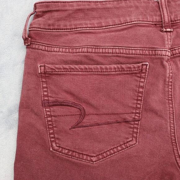 American Eagle Outfitters Shorts Womens 8 Red Mom Mid Rise Stretch Denim Button - Picture 12 of 15